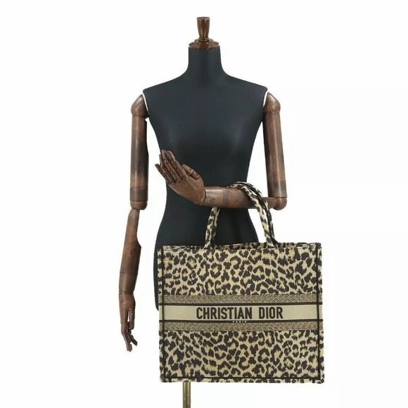 Christian Dior Mizza Book Tote Large Bag Canvas Beige Leopard pattern 50-MA-1201 - Picture 2 of 16